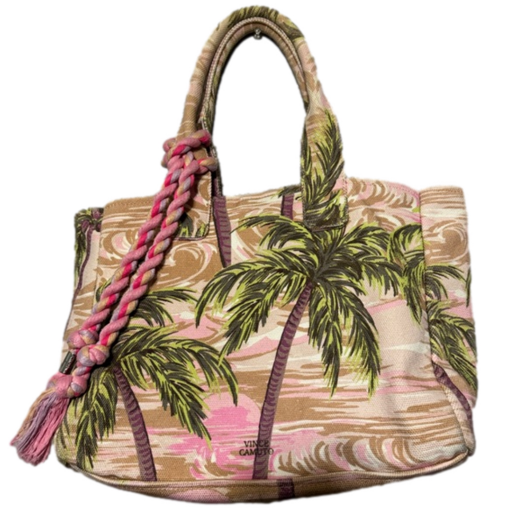 Vince Camuto Amia Pink Palm Tree Canvas Shoulder Bag